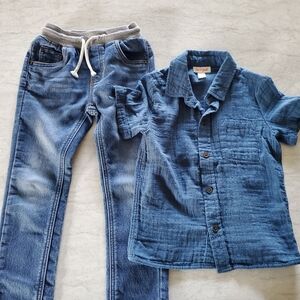 Boys Cat & Jack Button Down Shortsleeve Woven Shirt & Pull On Skinny Jeans 5t